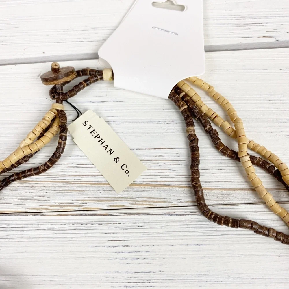 Bohemian Boho Wood Shell Statement Necklace
